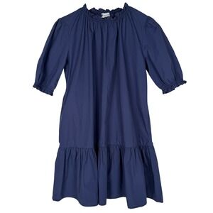 Caryn Lawn Olivia Dress OS Blue Tiered Ruffle Neck Cotton Shift Pockets